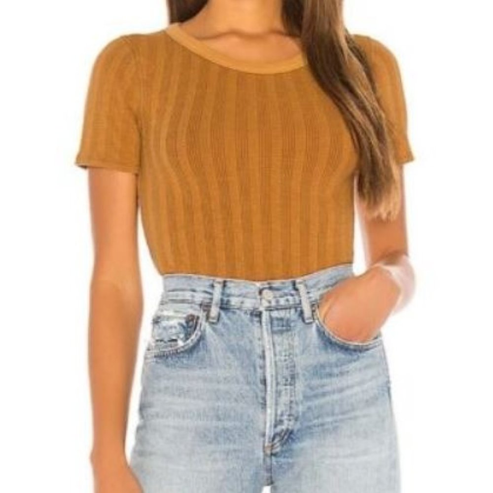 We The Free/Free People Ribbed Short Sleeve Tamarind Combo Tee Size XS NWT